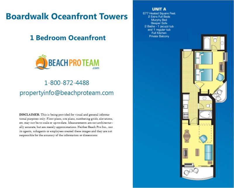 Boardwalk Oceanfront Tower Floor Plan A - 1 Bedroom Oceanfront